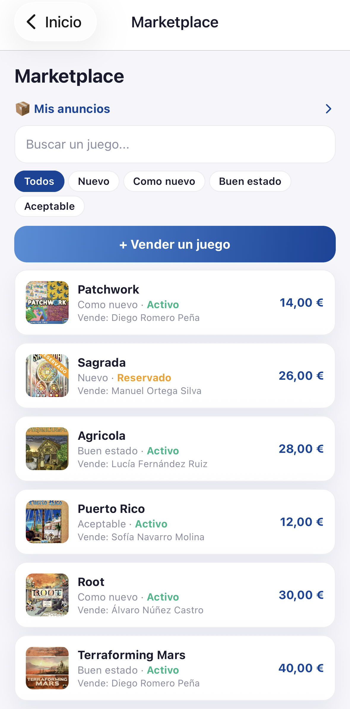 Marketplace de juegos de segunda mano