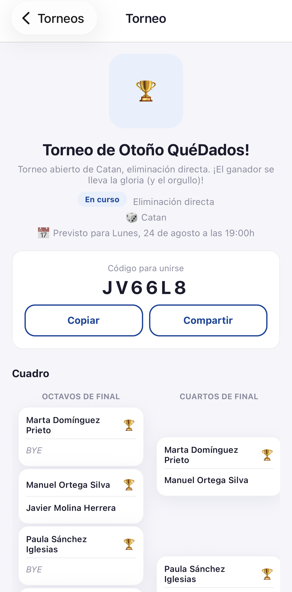 Cuadro de un torneo de eliminación directa